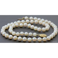 Vintage Cultured Akoya Pearl Necklace | Hand-Knotted Strand | 14K Gold Clasp