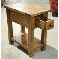 Oak End Table w/Sliding Top & Drawer