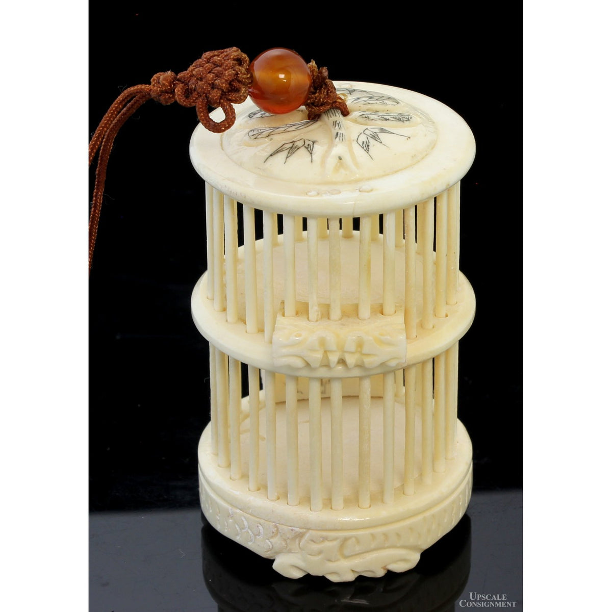 Antique Chinese Carved Bone Hanging Singing Cricket Cage
