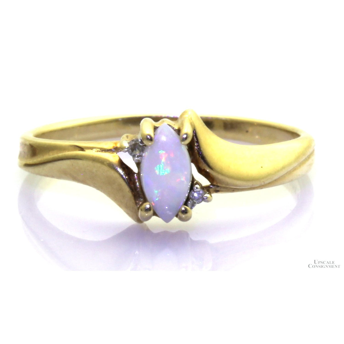 Natural Precious White Opal & Diamond 10K Gold Ring