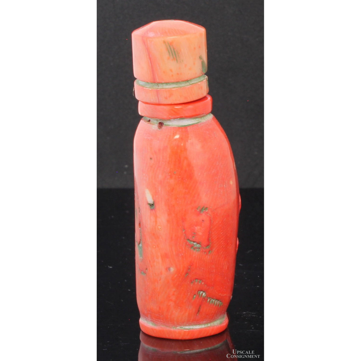 Mid-Century Chinese Hand-Carved Coral Figural Snuff Bottle Depicting a Mythical Guardian Beast