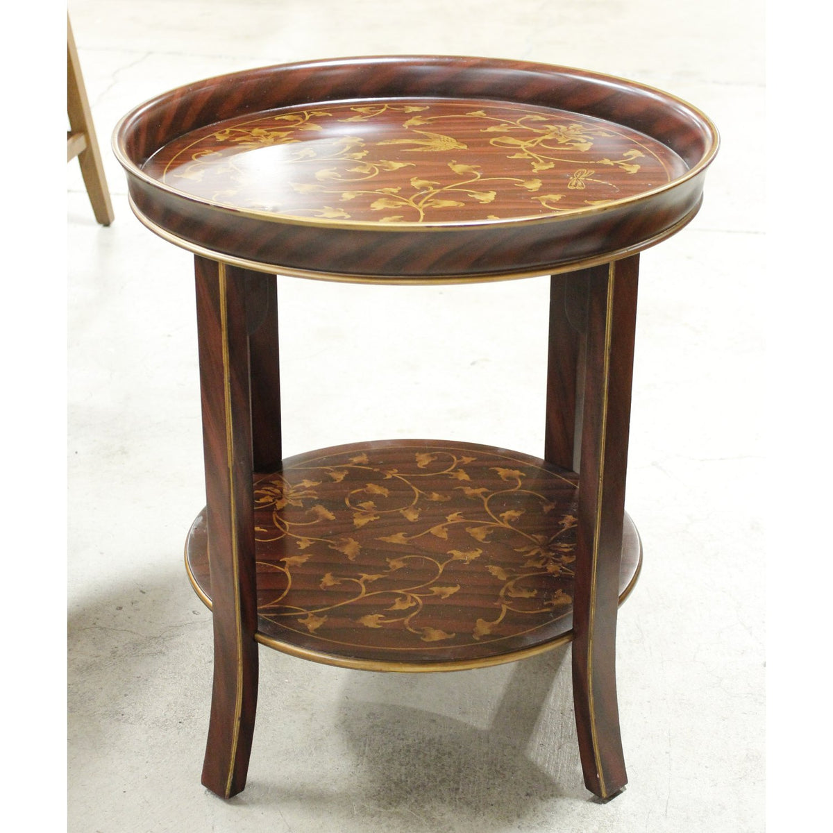 Round 2-Tier Accent Table w/Leaves & Birds