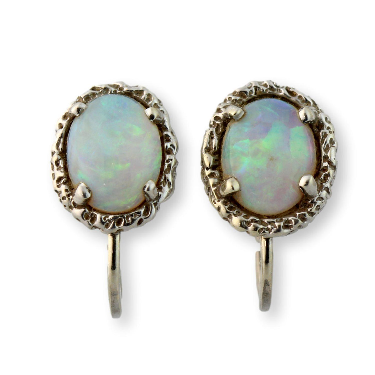 Natural Australian Crystal Opal 14K Gold Screwback Earrings