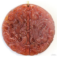 Natural Red Serpentine Dragon & Phoenix Pendant