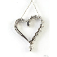 10K White Gold Open Heart Diamond Pendant Necklace