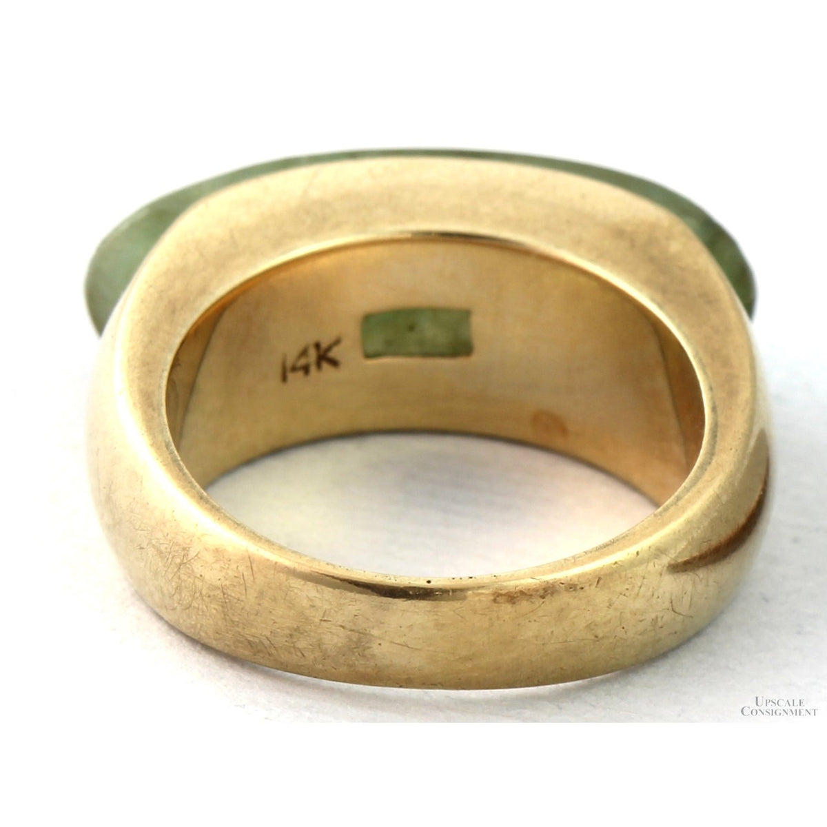 14K Yellow Gold Green Jadeite Saddle Ring – Natural Jade