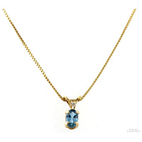 14K Gold Blue Topaz & Diamond Pendant Necklace