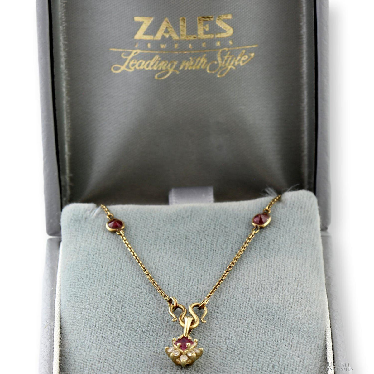 14K Gold Natural Ruby Stations | Diamond Accent Pendant