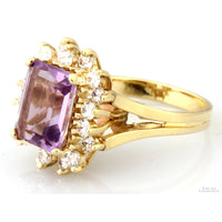 3ct Amethyst & Colorless Sapphire Halo 14K Gold Ring