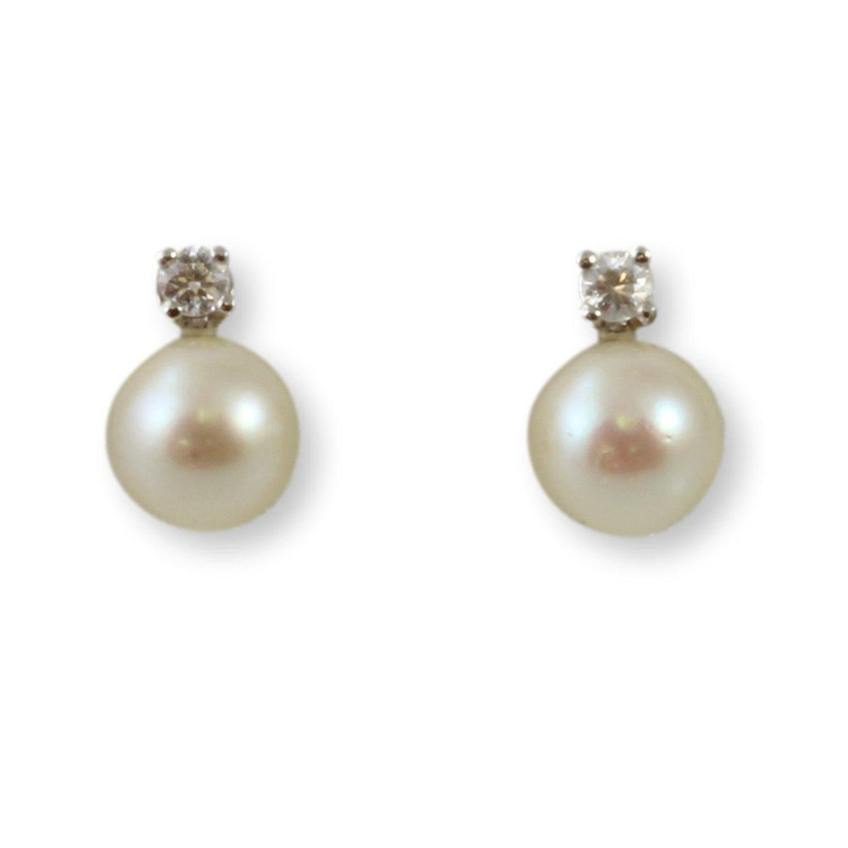 7.5mm Ivory Pearl & Diamond 14K Gold Stud Earrings