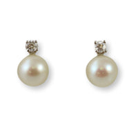 7.5mm Ivory Pearl & Diamond 14K Gold Stud Earrings