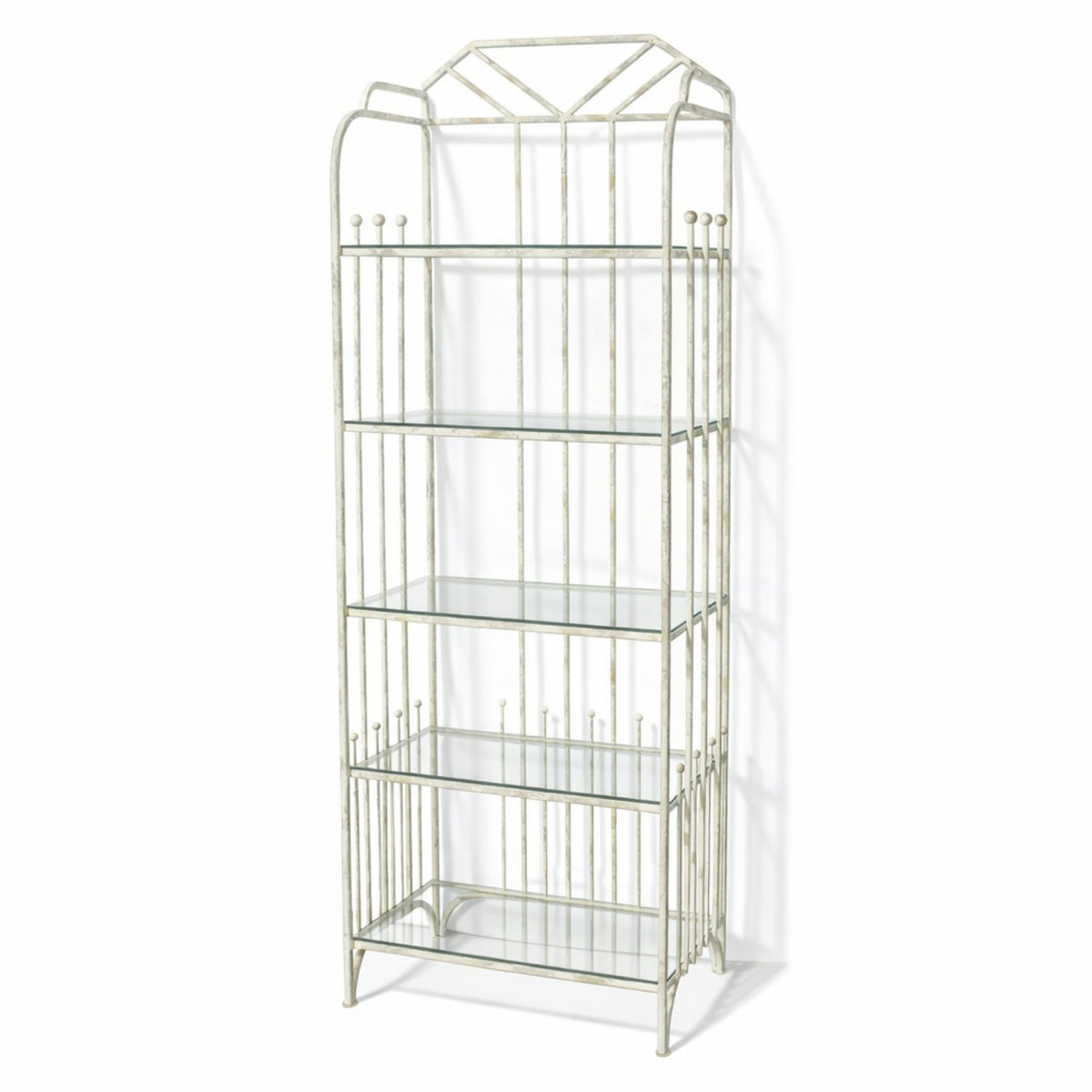Distressed White Glass & Metal Etagere