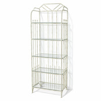 Distressed White Glass & Metal Etagere