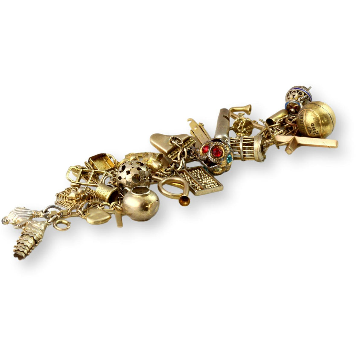 Vintage 10K Gold Charm Bracelet - 31 Charms c. 1960s