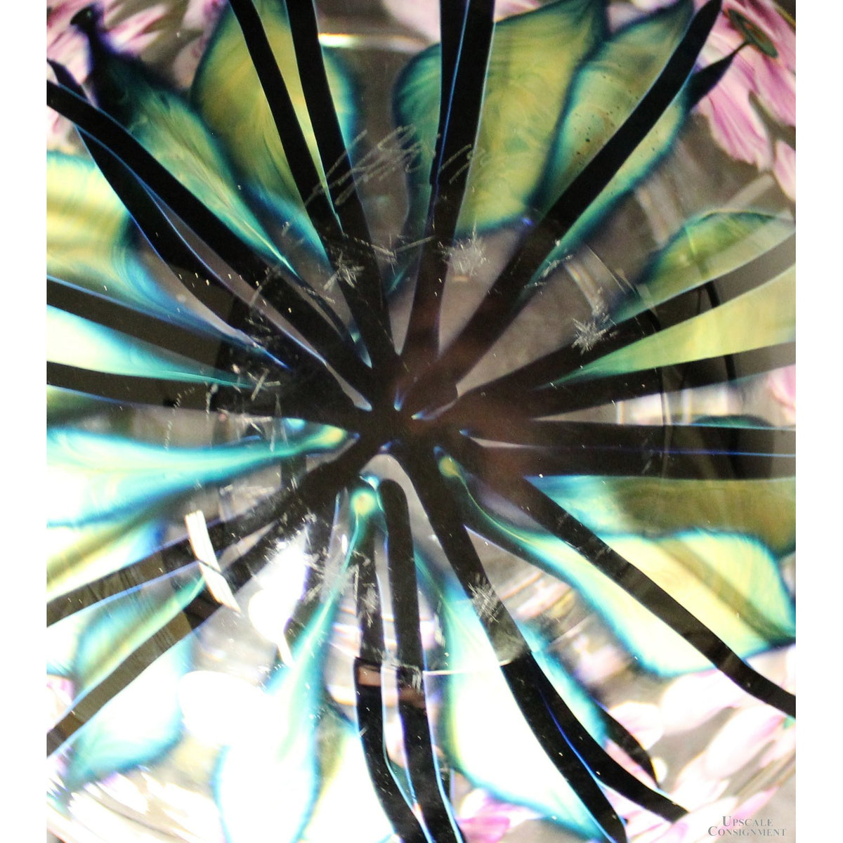 John Lotton Lavender & White Floating Iris Art Glass Bowl