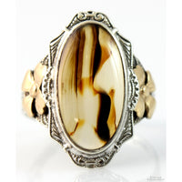 Art Nouveau Sterling & 14K RGP Dendritic Agate Antique Ring