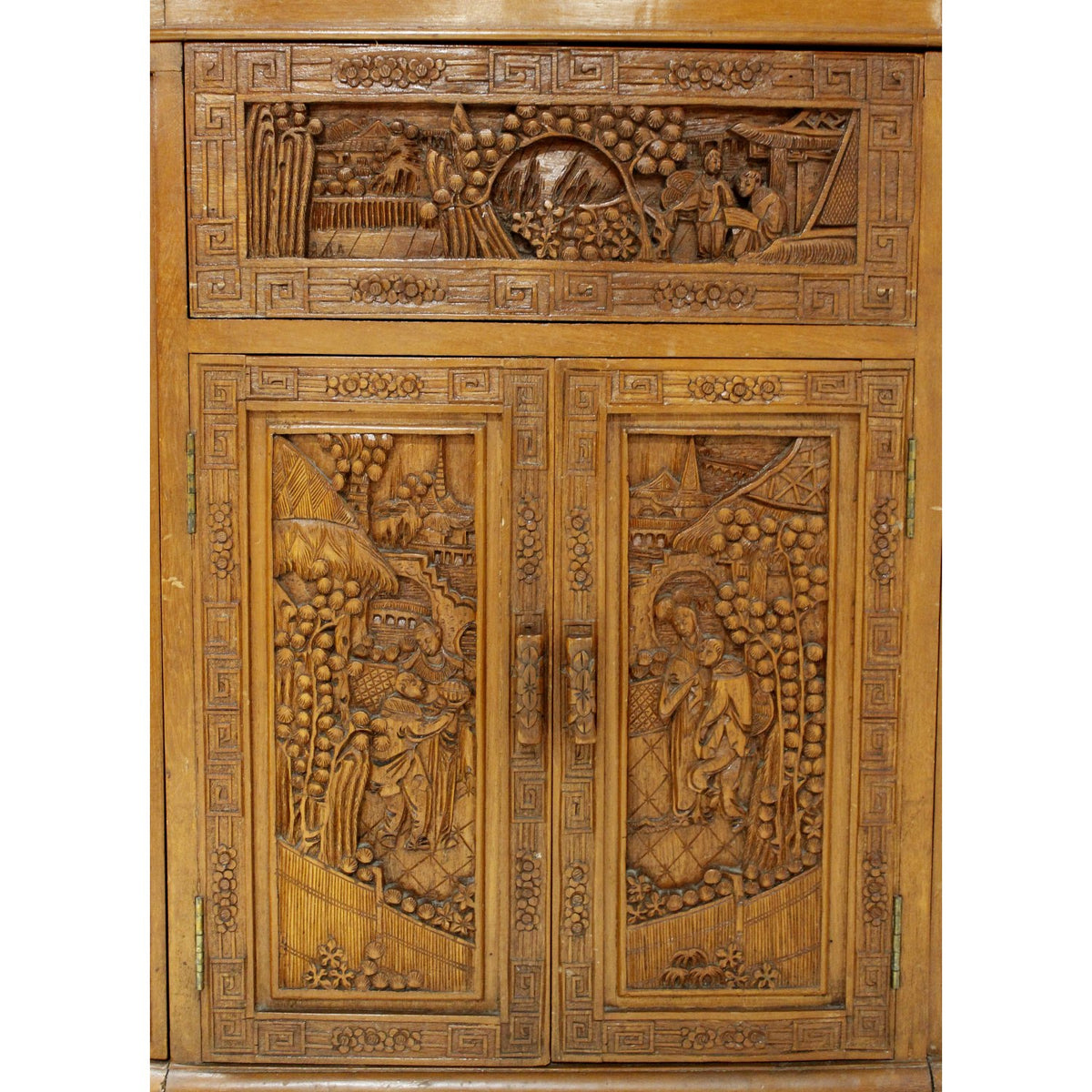 Asian Style Ornately Carved Bar Cabinet w/Elevator Lift