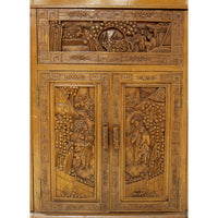 Asian Style Ornately Carved Bar Cabinet w/Elevator Lift