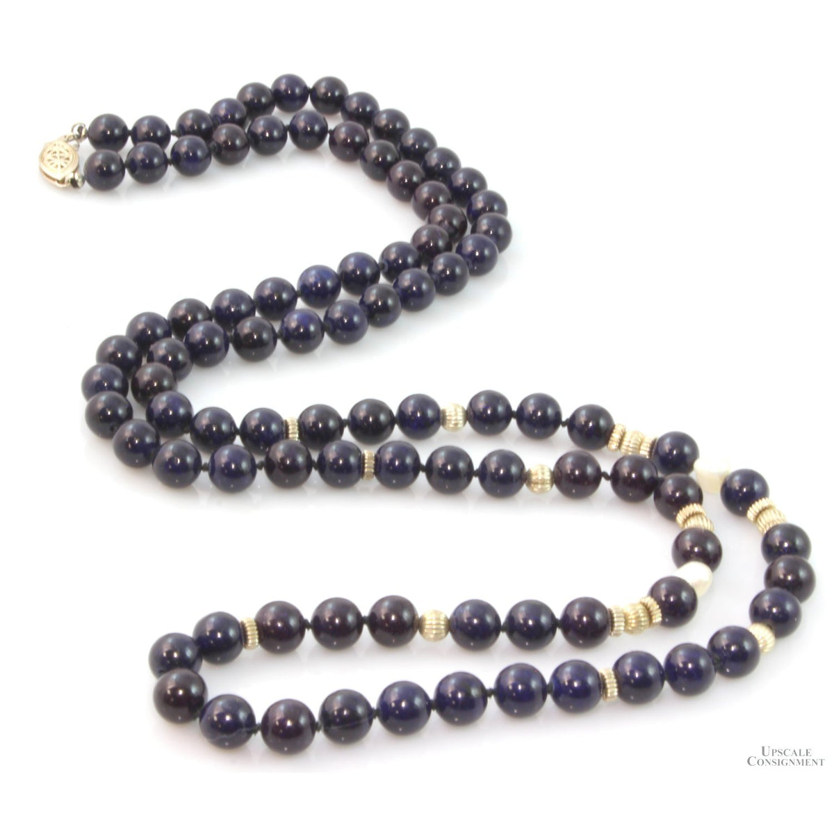 Violetish-Blue Chalcedony Pearl & Sterling Silver Bead Necklace