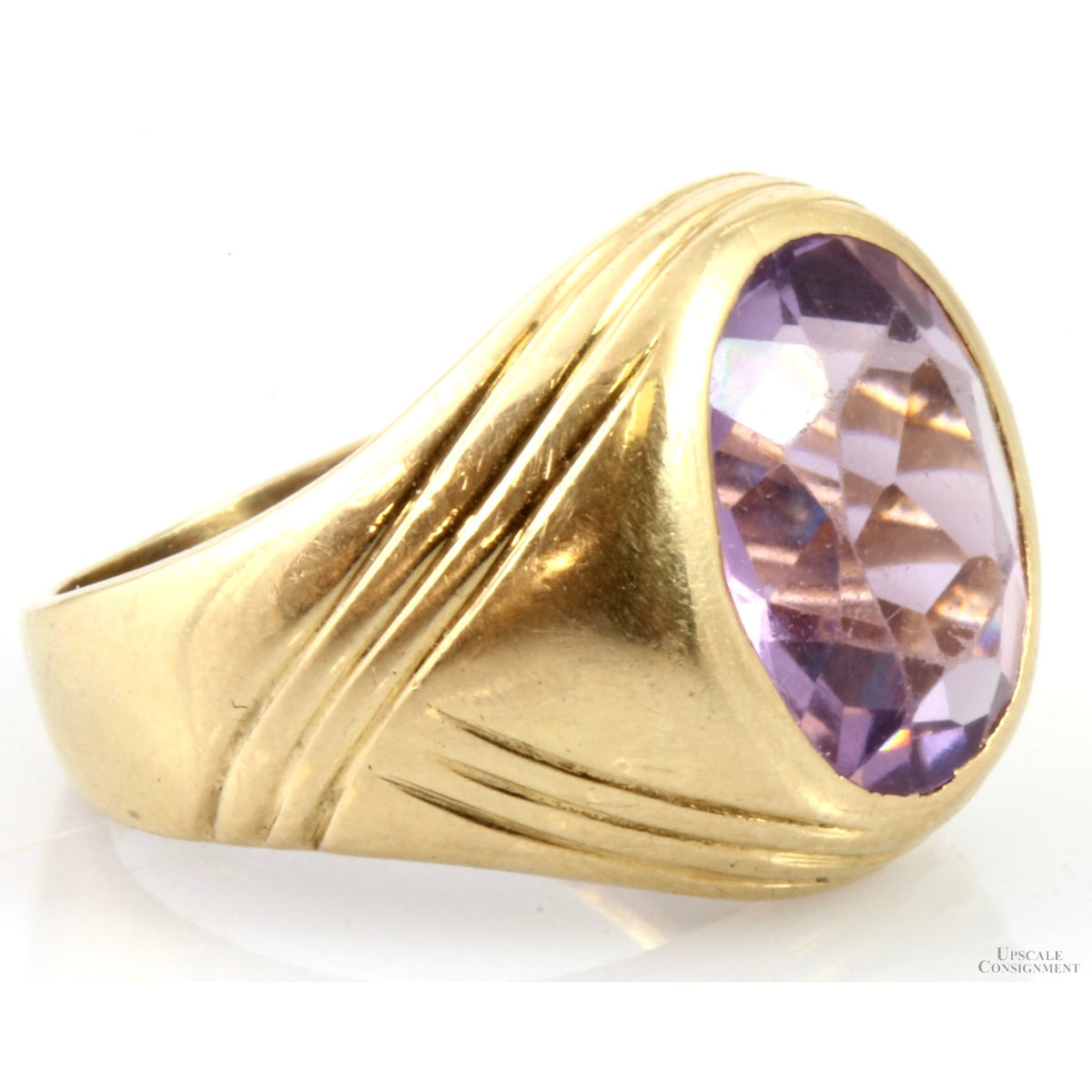 6.57ct Oval Amethyst Gemstone 14K Yellow Gold Men's Ring