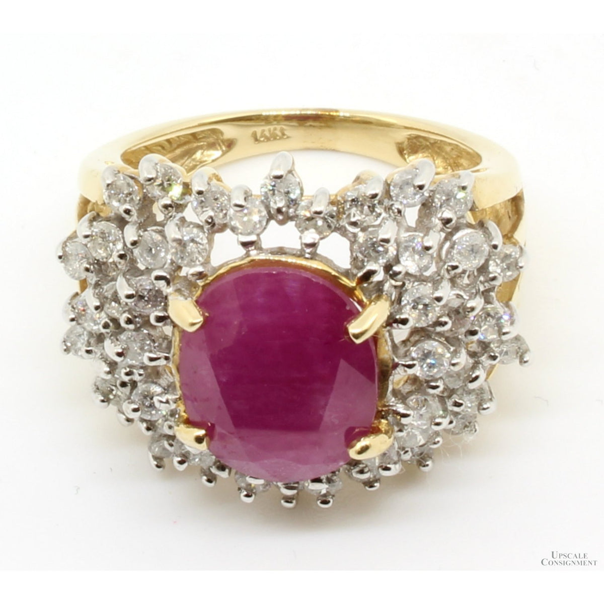 6.07ct Natural Ruby 1.43ctw Brilliant Diamond 14K Yellow Gold Ring