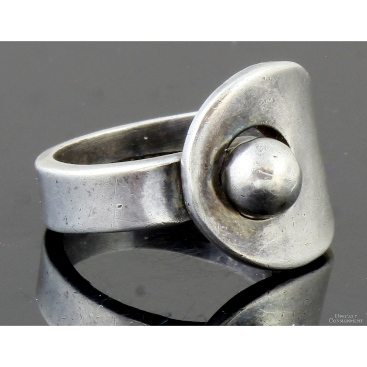 Eagle-Marked Taxco Sterling Silver Modernist Ring