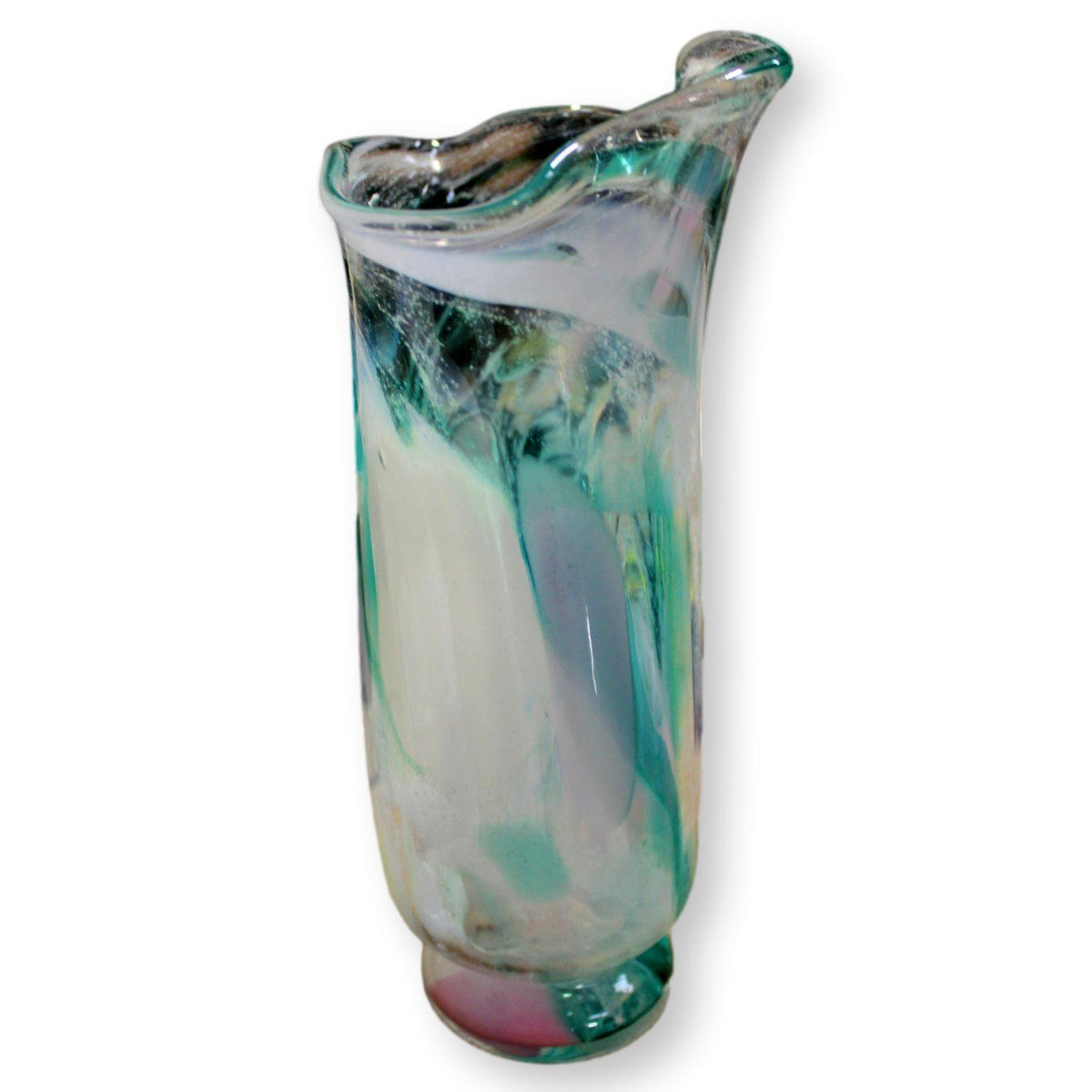 8" Art Glass Vase Pastel Pink/Aqua/White