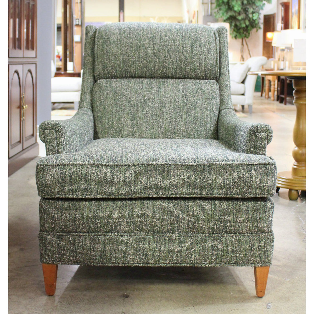 Green Tweed Accent Chair w/Ottoman
