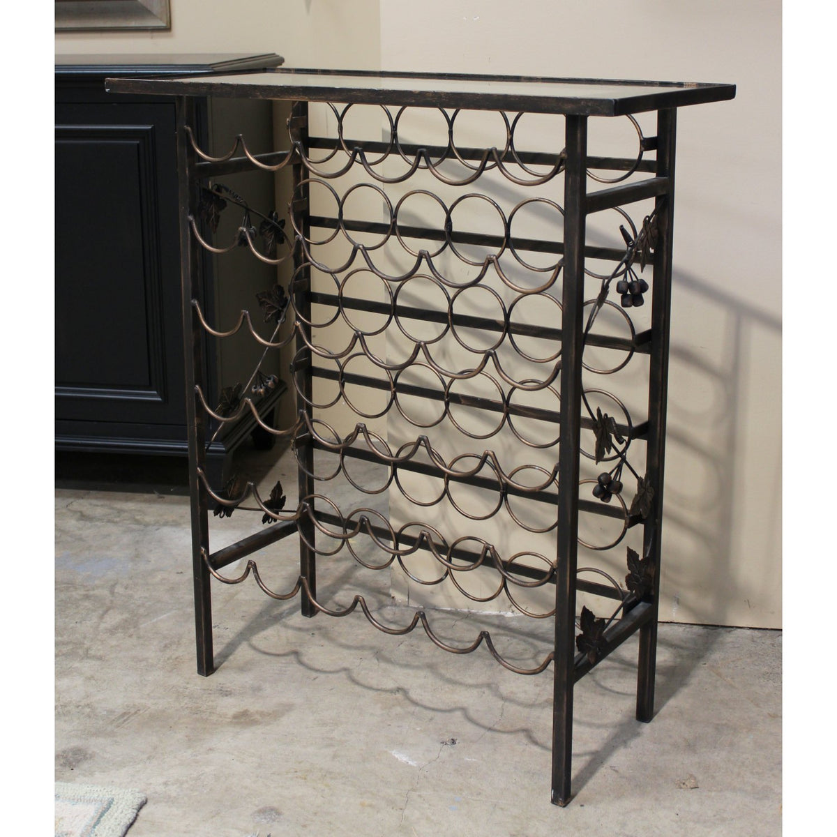 Wrought Iron Wine Rack w/Grape Vine Sides