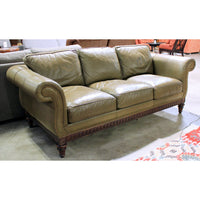 Hancock & Moore Olive Leather Roll Arm Sofa