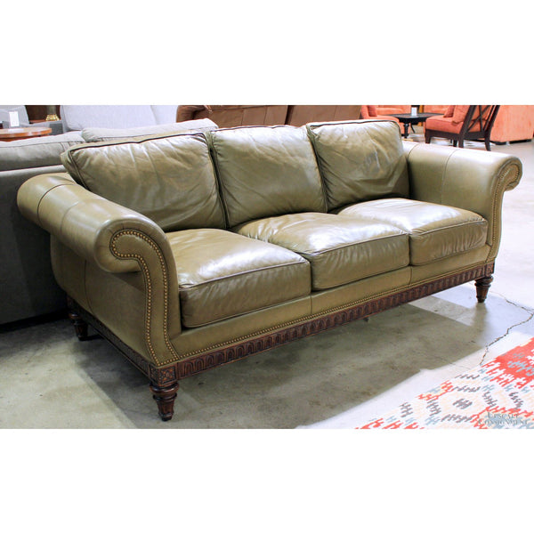 Hancock & Moore Olive Leather Roll Arm Sofa