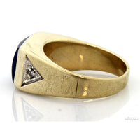 Vintage 10K Gold Natural Blue Star Sapphire & Diamond Gent's Ring