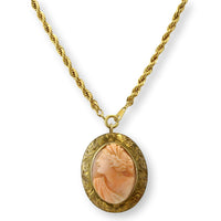 Rich Orange & Ivory Shell Cameo Pendant Brooch | Early to Mid-20th Century