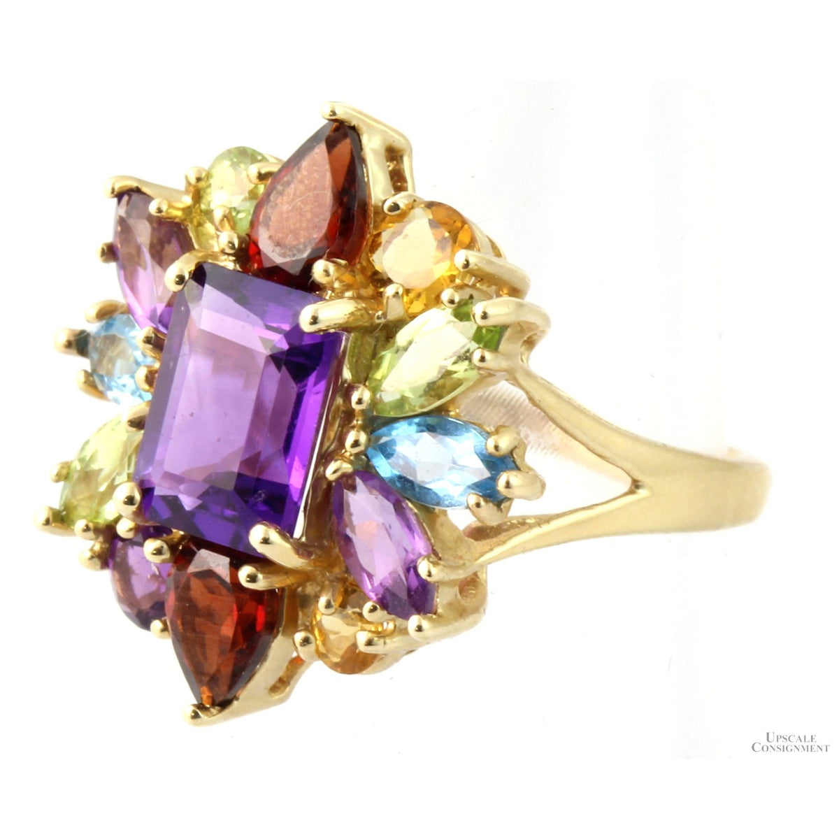 Multi-Gemstone Rainbow 10K Yellow Gold Ring