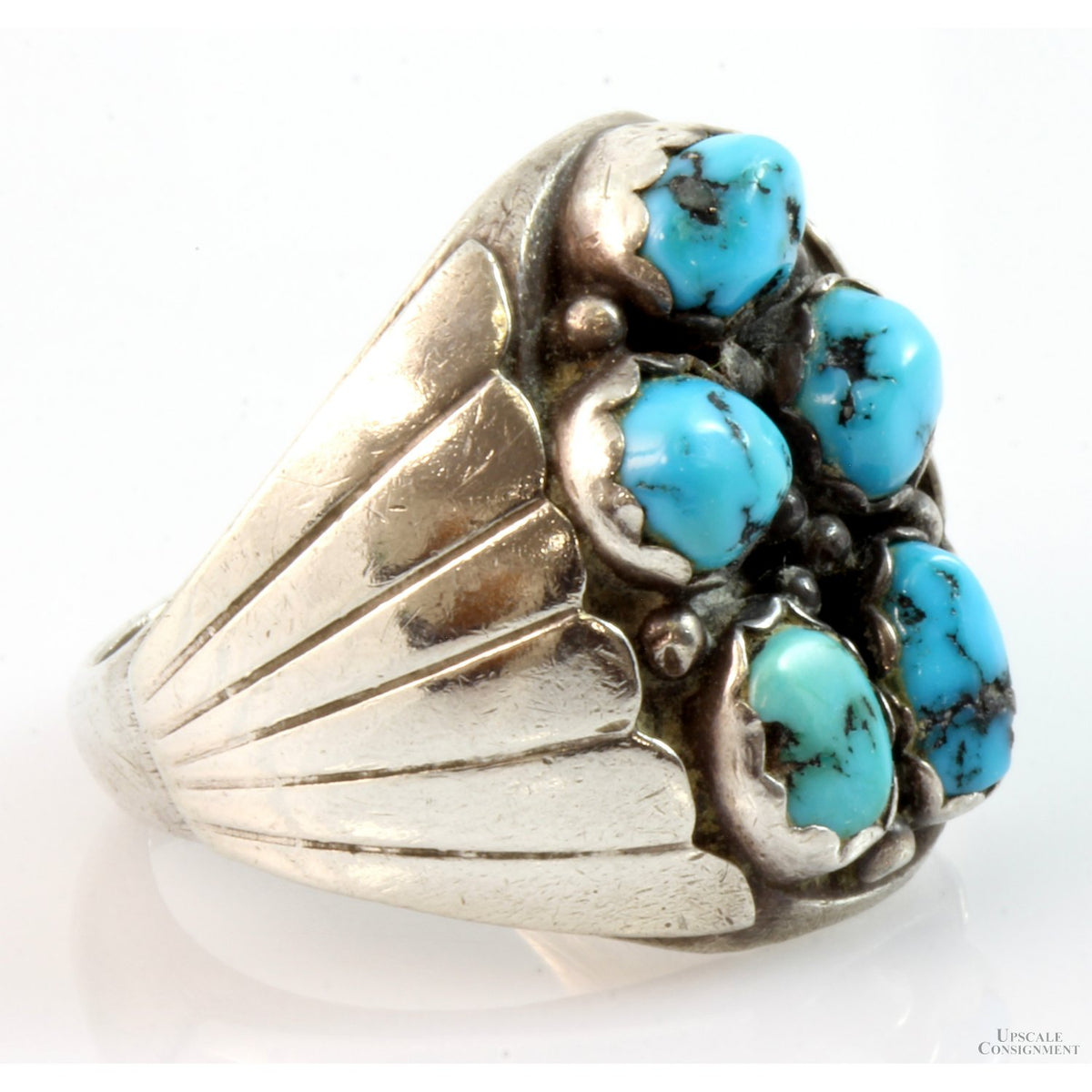 Turquoise Nugget Cluster Sterling Silver Men's Ring