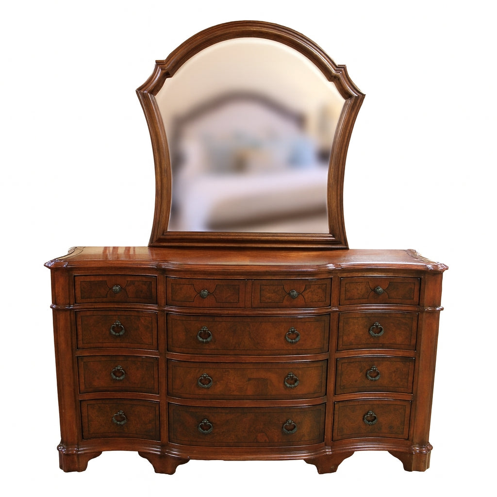 Serpentine Triple Dresser w/Mirror Upscale Consignment Serpentine Triple Dresser w/Mirror Upscale Consignment