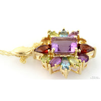 Multi-Gemstone Rainbow 10K Yellow Gold Pendant & Chain