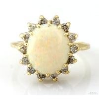 14K 1.36ct Australian Opal & .41ctw Diamond Halo Ring