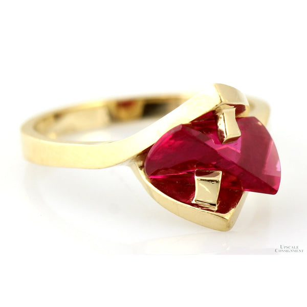 Lighthouse Lens Cut Created Red Spinel 14K Gold Ring