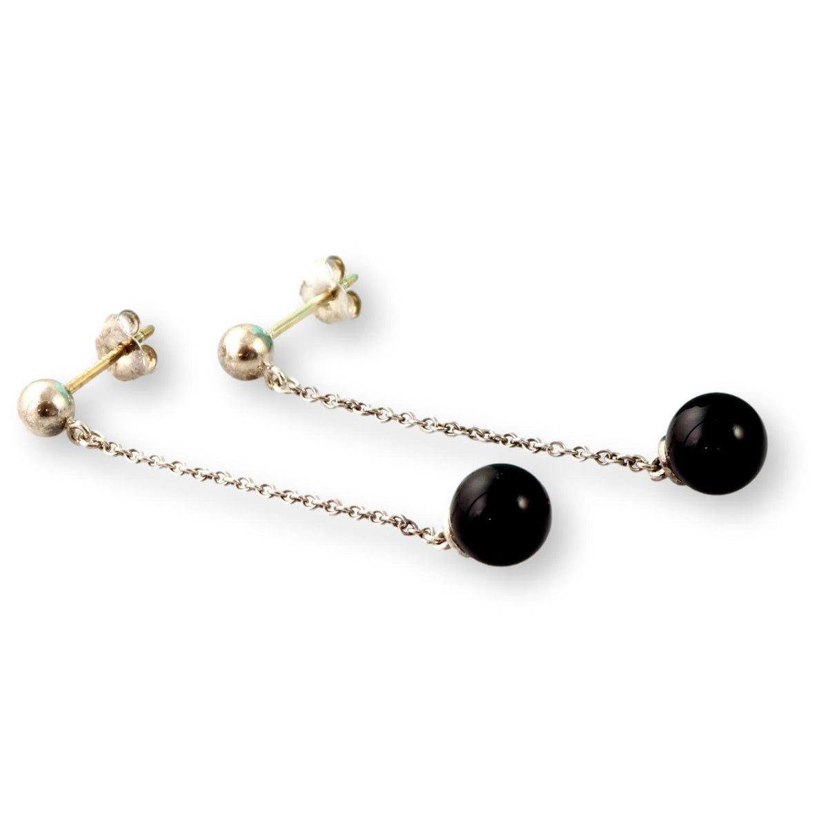 Tiffany & Co. Black Onyx Bead Sterling Silver Drop Earrings