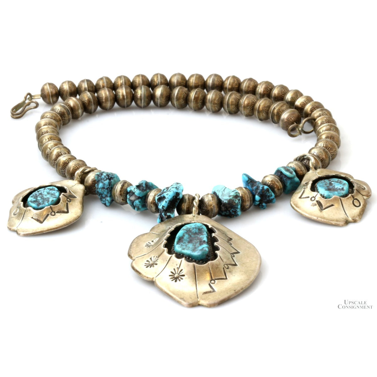 Mid-Century Hand-Wrought Turquoise Shadow Box Necklace