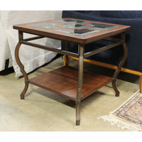 Square Wood & Metal End Table w/Glass Inserts
