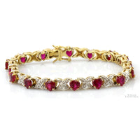 Gold Vermeil Lab-Created Ruby Hearts & Diamond Link Bracelet