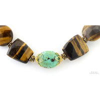 Vintage Tiger's Eye & Turquoise Necklace | Sterling Silver 20"