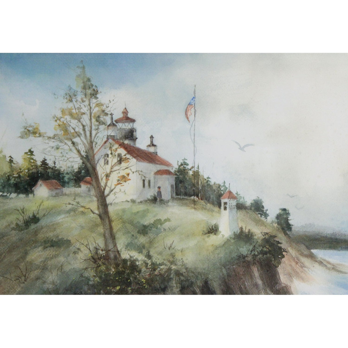 Framed Watercolor Print "Willapa Bay Lighthouse" by Janet Karlsson