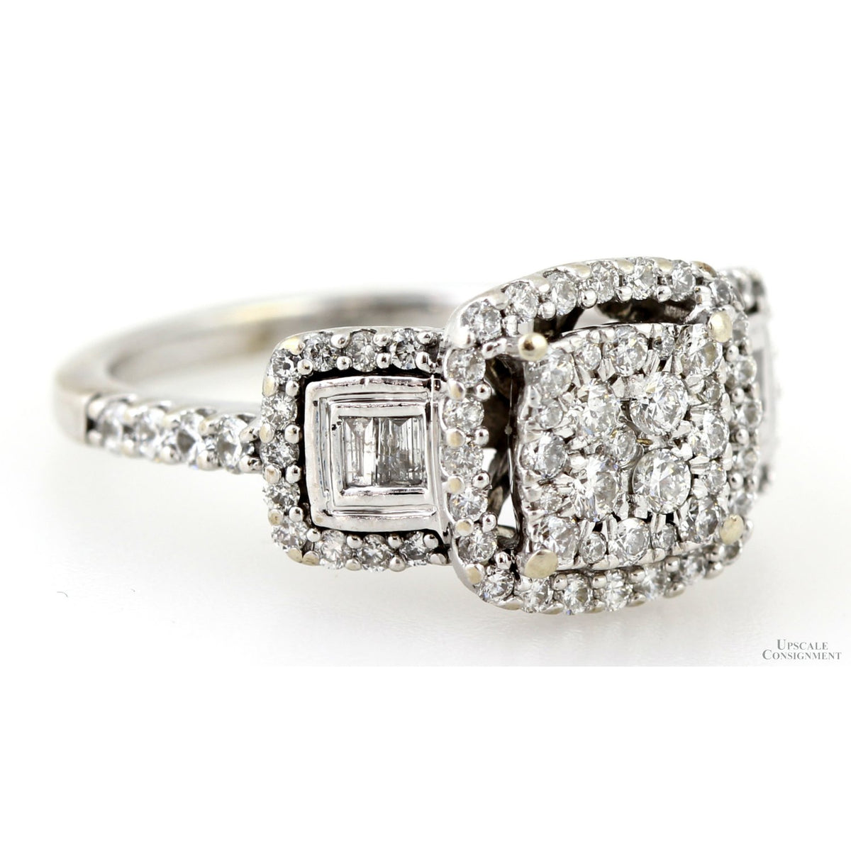 1.00ctw Diamond Three-Stone Cluster 10K White Gold Ring