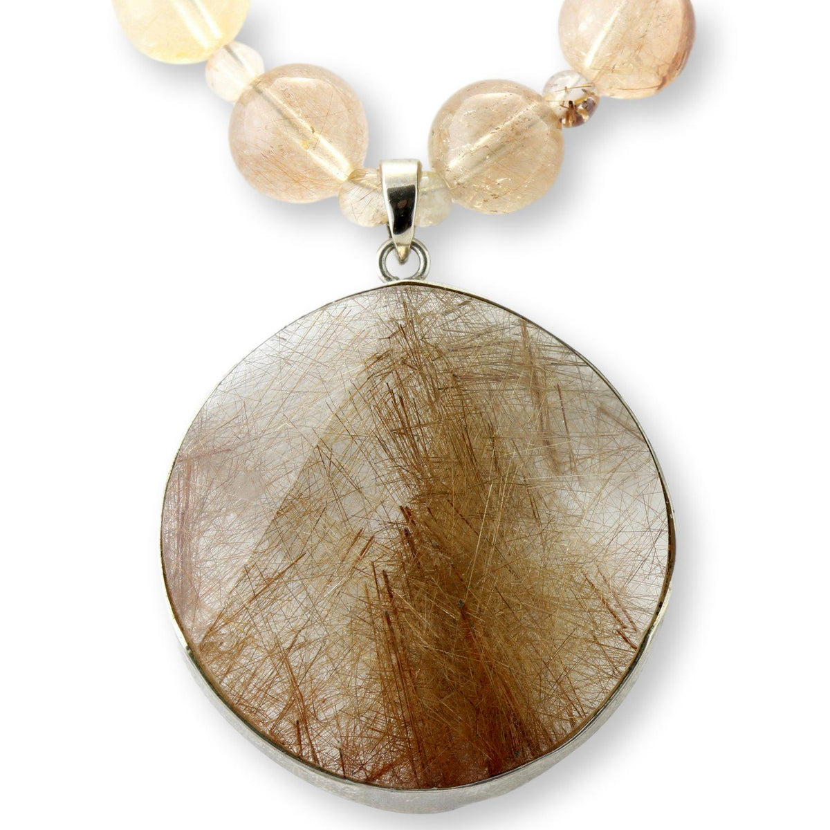 Natural Rutilated Quartz Beaded Necklace with Sterling Silver Rutilated Quartz Pendant