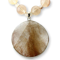 Natural Rutilated Quartz Beaded Necklace with Sterling Silver Rutilated Quartz Pendant