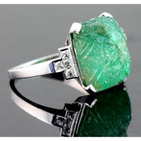 8.69ct Carved Natural Emerald & .26ctw Diamond Platinum Ring