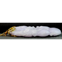 Natural Lavender Jadeite Double-Sided Carved Pendant – 14K Gold
